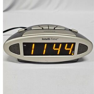 Chaney Intelli-Time Digital Alarm Clock 13027W1 Amber LED Display Silver Grey